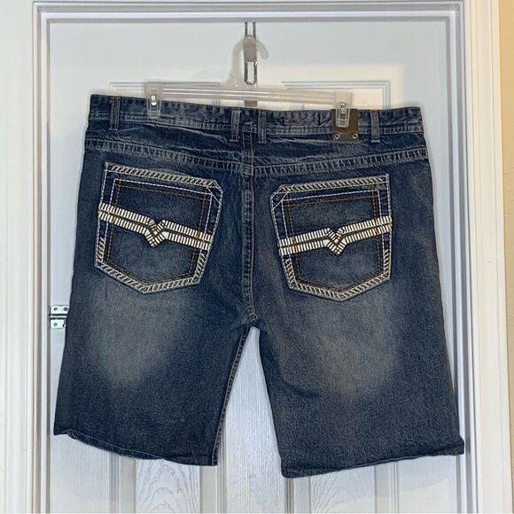 GS115 Mens Jean Shorts Size 42 Bruce Slim Fit Blue Denim Distressed - Picture 2 of 11